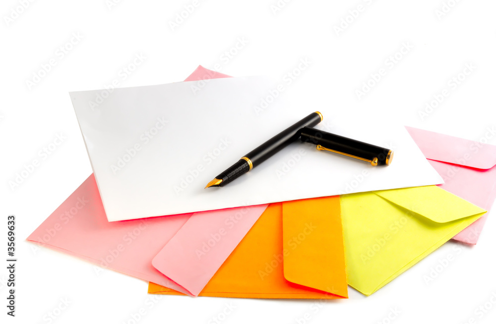 Envelopes and pen isolated on white Envelopes and pen isolated on white