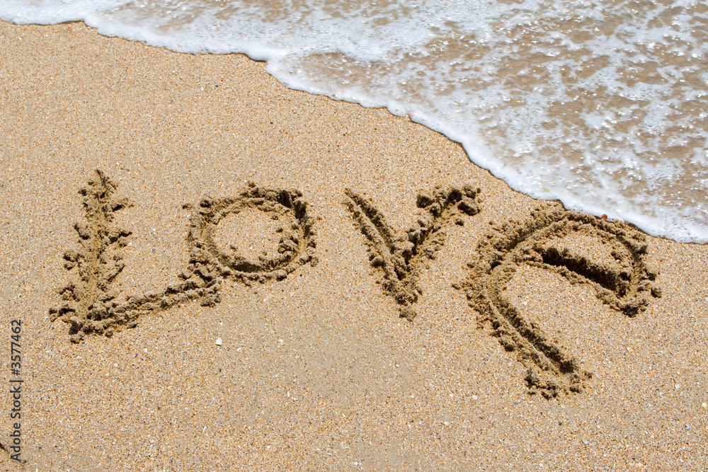 I love you written in the sandy beach. I love you written in the sandy beach.