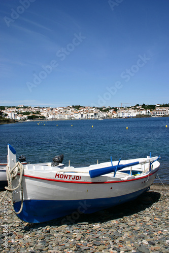 Beached rowing boat, a peaceful scene in a Spanish fishing port