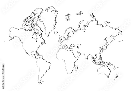 Detailed b w outline map of the world.