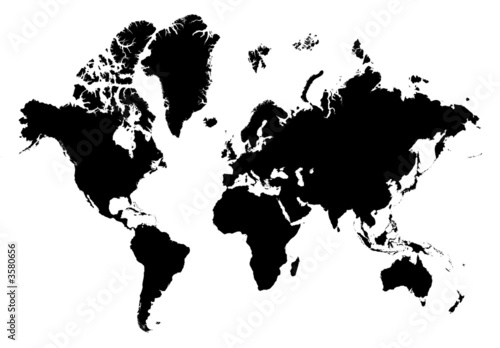 Detailed b/w map of the world