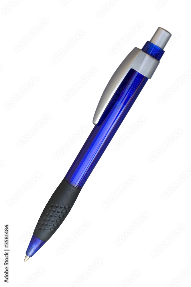 Blue School Pen; Focus on Ball; isolated, path included