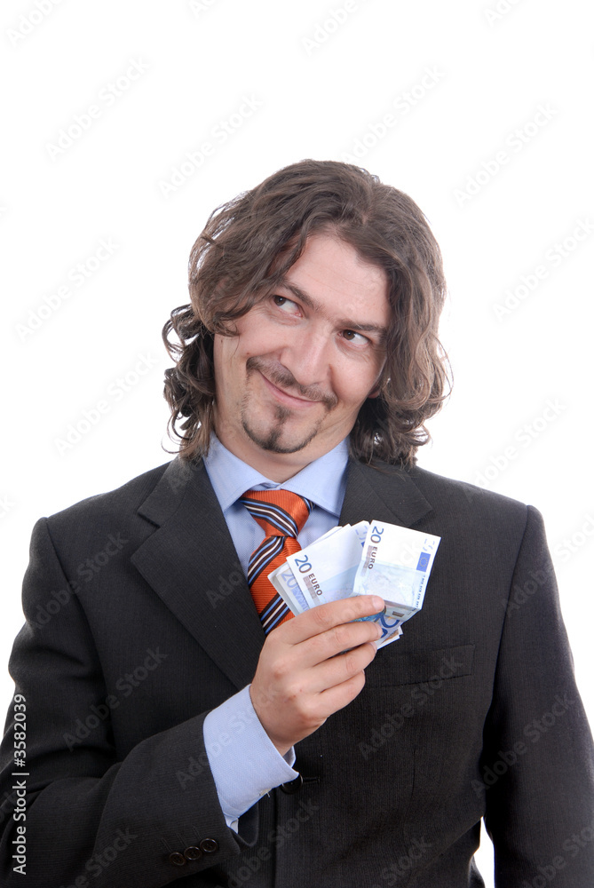 Business man holding money isolated on white Business man holding money isolated on white