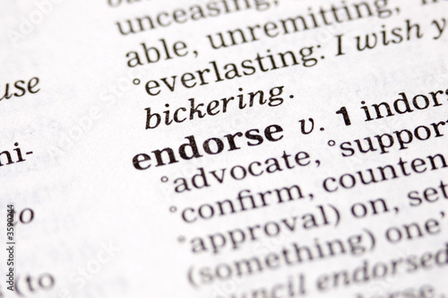 The word endorse wriitten in a thesaurus photo