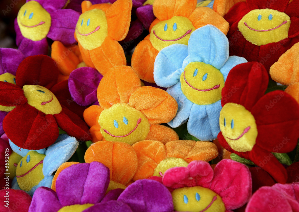 smiling colourful fabric flowers