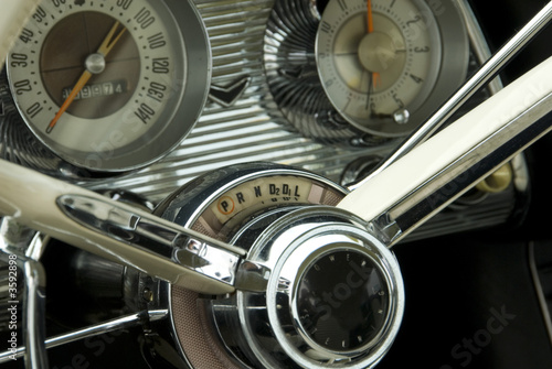 Close up detail of a classic car at a car show