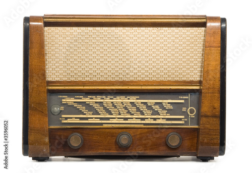 Old wooden box radio - superheterodyne - isolated on white