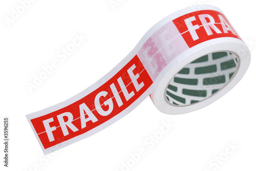 Roll of fragile tape isolated on white 