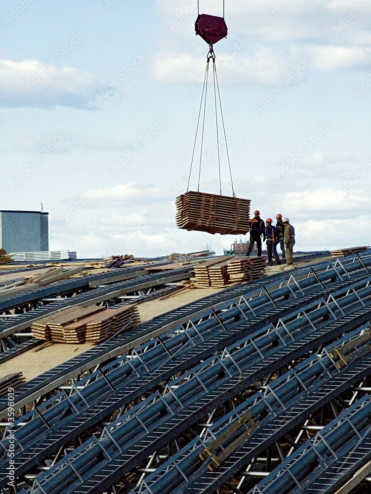 Naklejka premium Construction of a festival amphitheater roof in Vitebsk - 