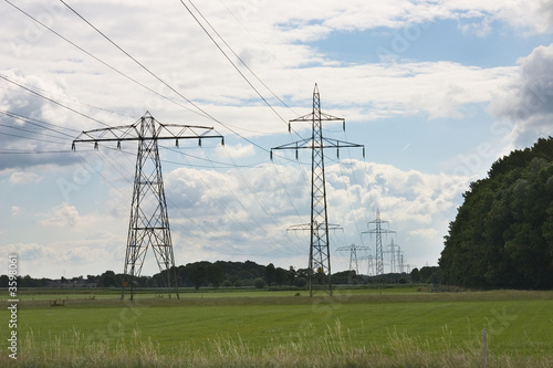 electricity or power pylons with high voltage cables