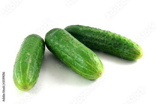 three cucumbers isolated on white with a bit of shadow