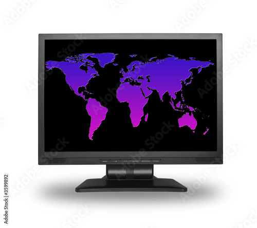 lcd screen with colorful world map  gentle shadow in front