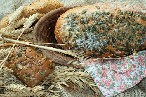 Detail of various breads and wheat