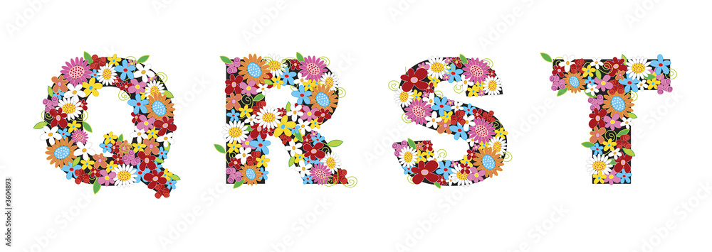 QRST spring flowers - illustration / part of a full alphabet set QRST spring flowers - illustration / part of a full alphabet set