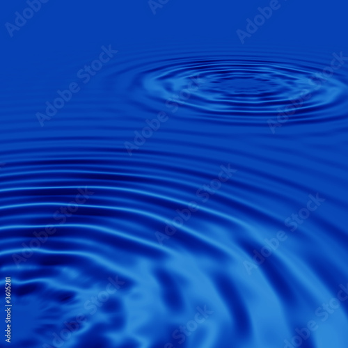 two rendered drops and ripples in the still blue water