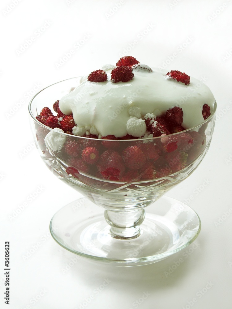 cup of strawberries with sugar and cream cup of strawberries with sugar and cream