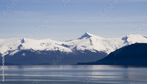 Snow covered mountain peaks near Juneau, Alaska