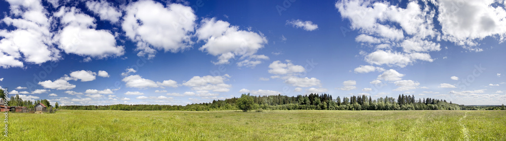 Panoramic photo of spring landscape with blue sky Panoramic photo of spring landscape with blue sky