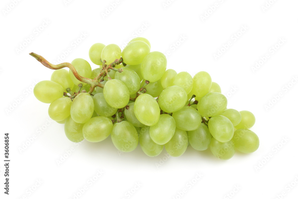 bunch of fresh green grapes isolated on white
