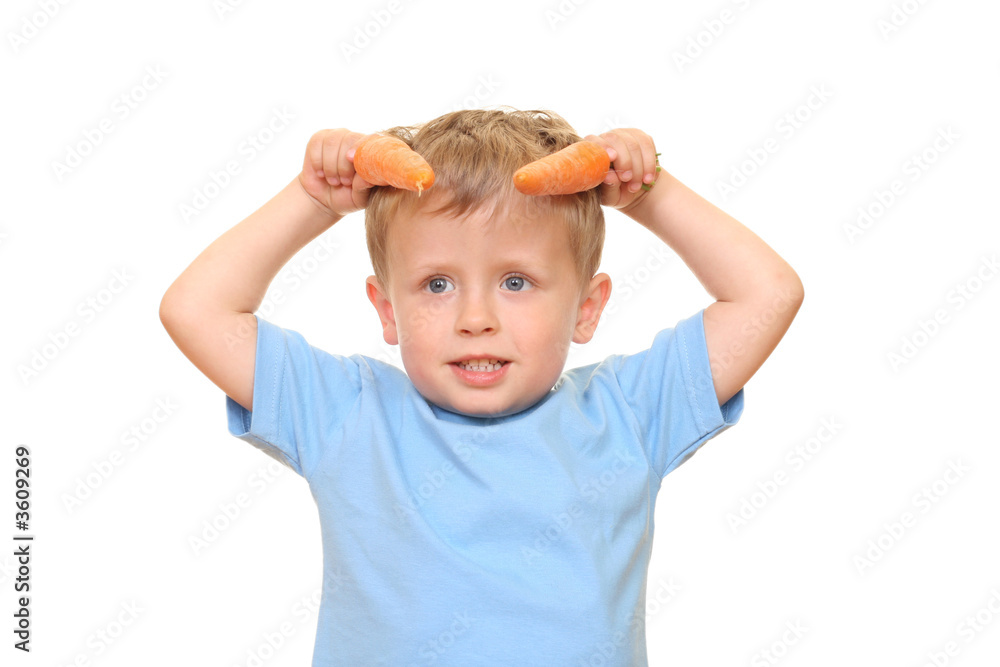three years old boy and fresh carrot isolated on white three years old boy and fresh carrot isolated on white