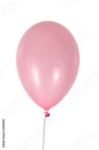 Pink balloon in a string. On clean white background.