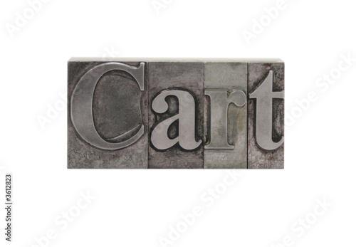 old, inkstained metal type letters form the word 'Cart' photo