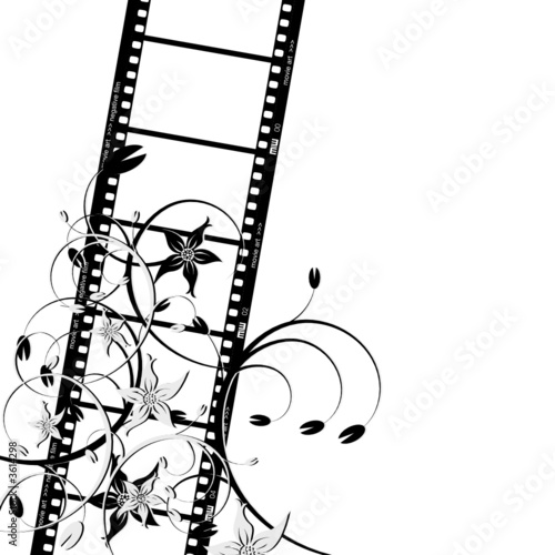 Film strip with flowers over white background