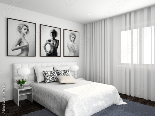 Modern interior. 3D render. Bedroom. Exclusive design.