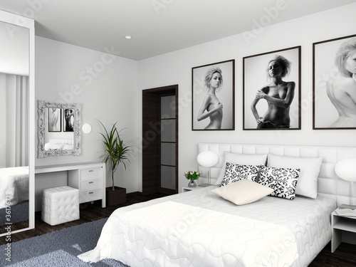 Modern interior. 3D render. Bedroom. Exclusive design.
