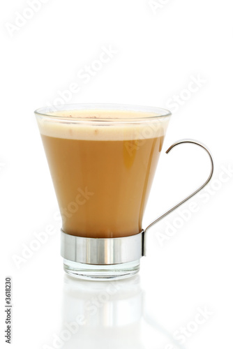 Cafe-style latte coffee, isolated on white.