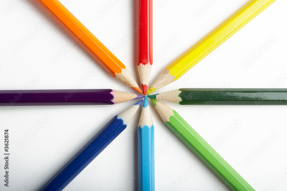 Fototapeta premium A Circle of Colored Pencils on White Background