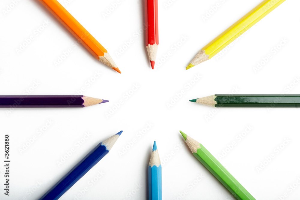 A Circle of Colored Pencils on White Background