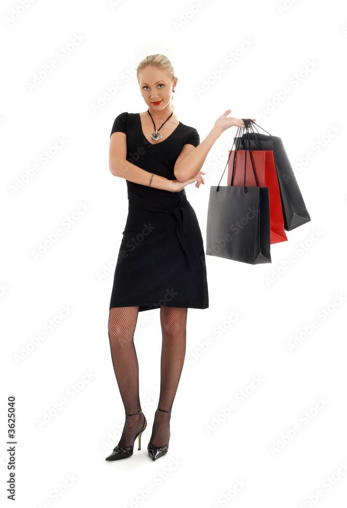 elegant blond with shopping bags over white elegant blond with shopping bags over white