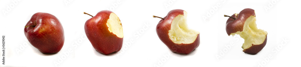 eating autumn red apple on white background eating autumn red apple on white background