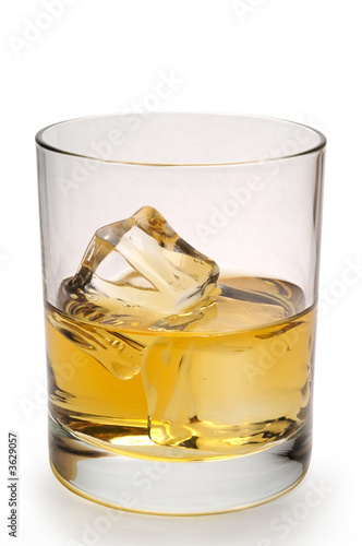 Glass of scotch and ice vertical with clipping path