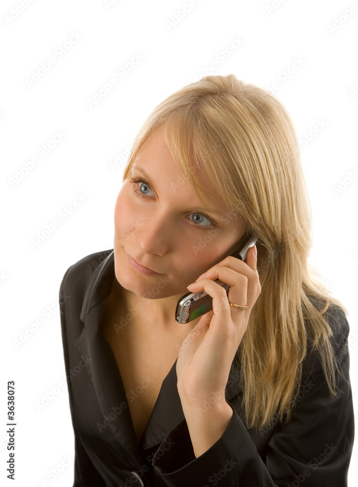 the young woman with mobile phone on white background the young woman with mobile phone on white background