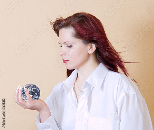 The girl holding globe