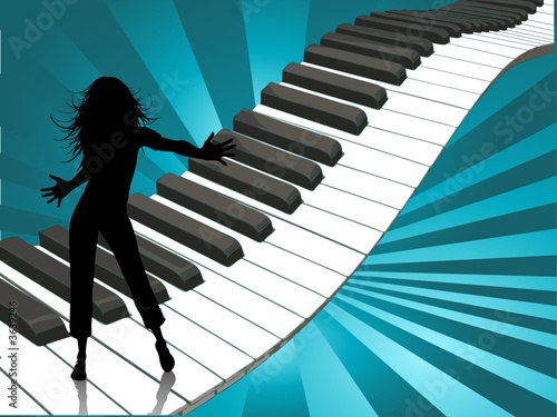 Girl dancing on piano keys