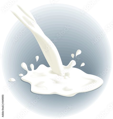 Milk pouring out, spilled, drops. Vector illustration.