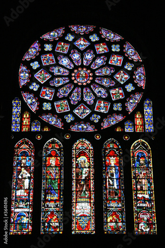 Rose stained glass window in Chartres, France