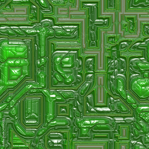 Green colored closeup of computer chips on integrated circuit photo