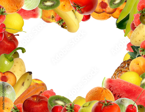 heart-shaped frame made of fruits and vegetables