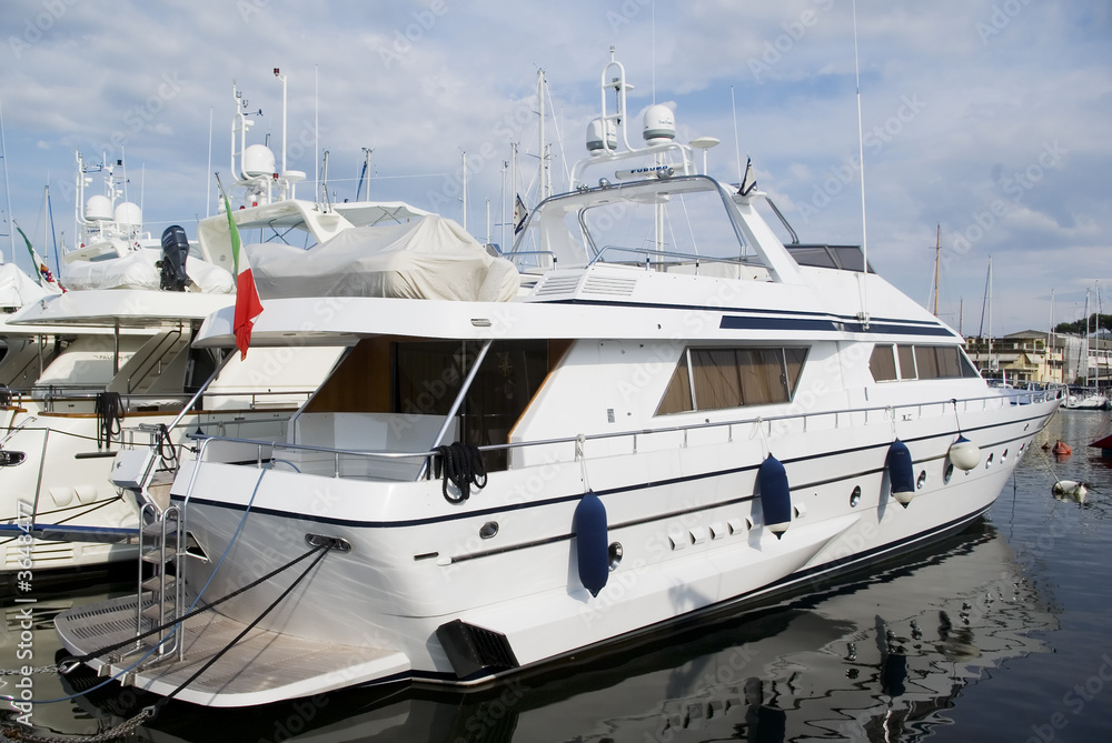 Motoryacht in the port of Viareggio