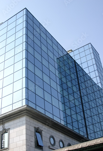 Close up blue sky on glass building