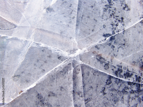 Cracks on a frozen pool on a street
