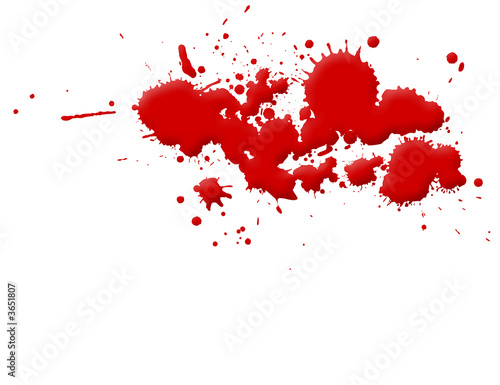 Illustration of blood splashes and stains over white background.