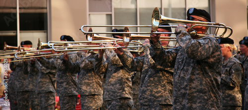 Military band marching in a parade photo