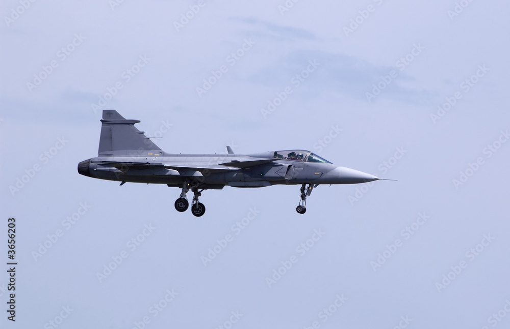 JAS 39 Gripen supersonic fighter during landing approach