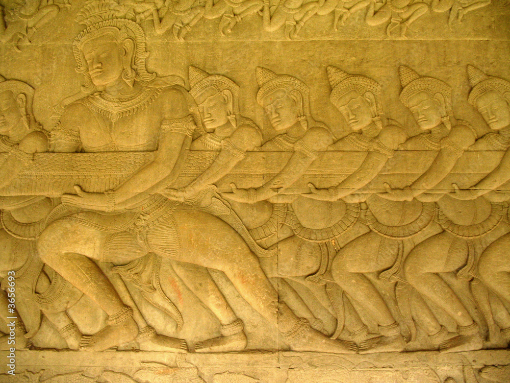 bass relief freeze on the wall, angkor wat temple
