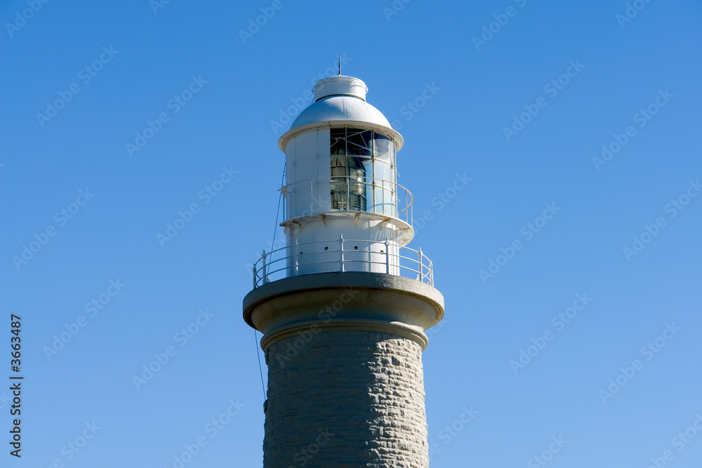 close up lighthouse with view to blue sky